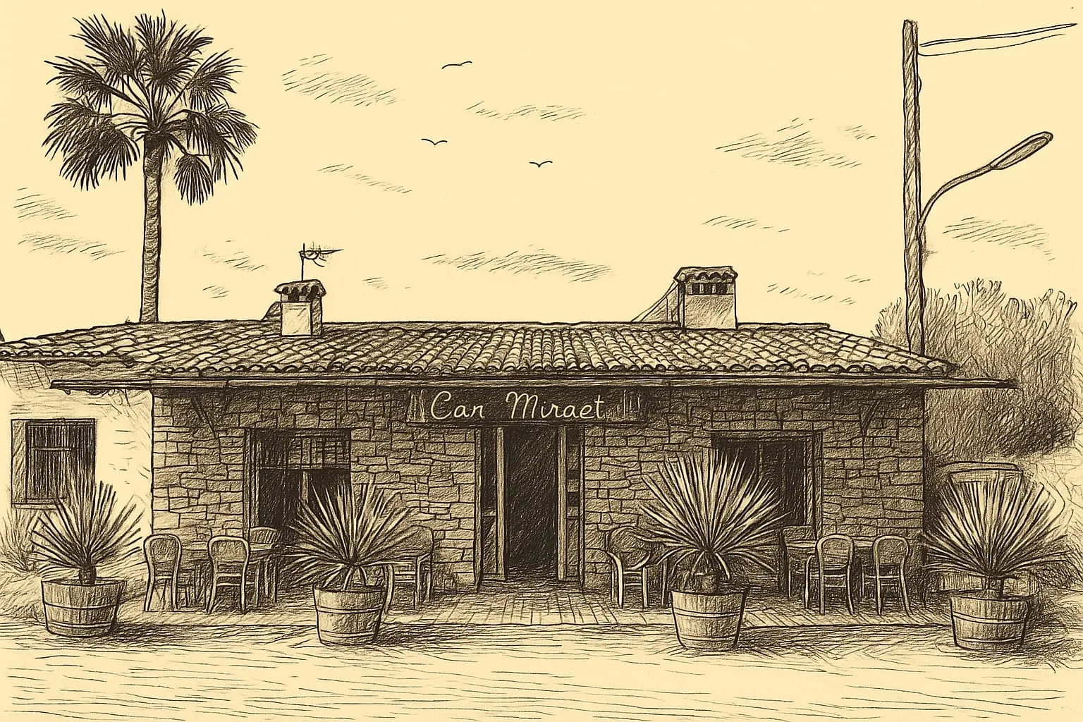 Ink drawing of the Can Miraet house